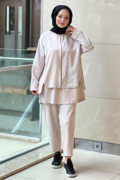 Ghisa Mixed Fabric Piece Patterned Tunic Pants Set