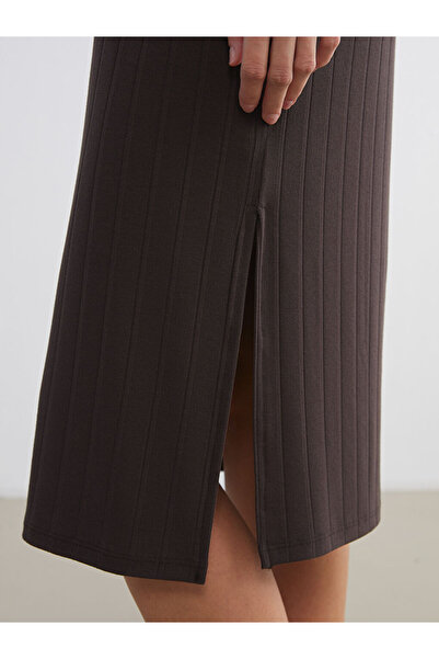 LC Waikiki Brown Polo Neck Textured Dress