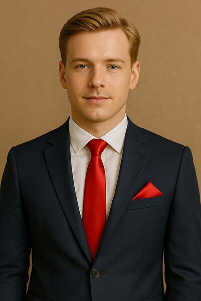 sema aksesuar Kırmızı Saten Kravat ve Cep Mendili Seti – Milli Bayram ve Özel Gün Kombini Yılbaşı