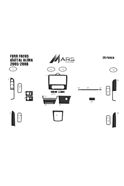 Marscockpitdesign غطاء كونسول فورد فوكس (تكييف رقمي) 2005-2008 29 قطعة