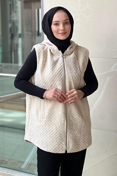 Ghisa Sequined Embroidered Hooded Velvet Vest