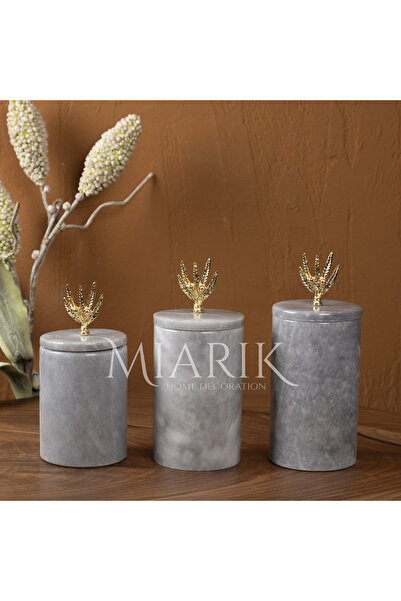 MIARIK DESIGN & DEKORASYON Dekoratif Gri Mermer Gold Renk Zeytin Dal Aksesuar...