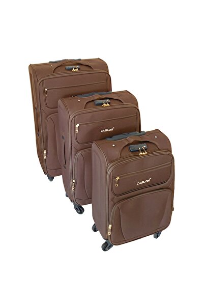 OEM Set of 3 textile trolley suitcases, 4 wheels, brown, 3 sizes, TRC31