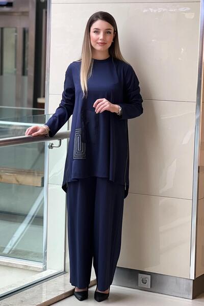 Nurcan Çetin Bamboo Tunic Pants Set with Side Zipper Detail