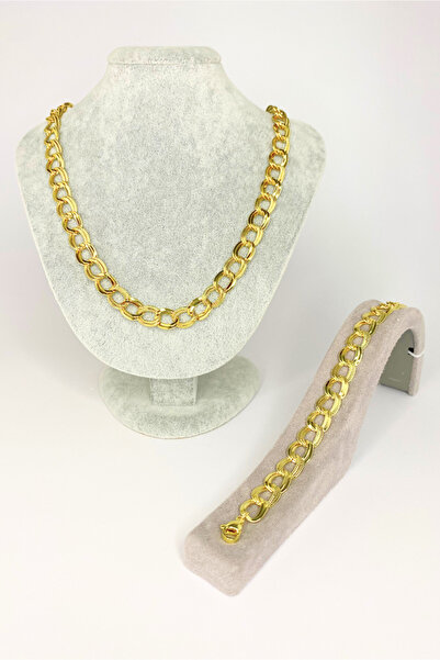 IHLAMUR Gold Renkli Çelik Samanyolu Zincir Kolye Bileklik Set