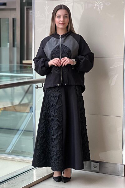 Ceremony Star Suit with Jacket and Skirt Featuring Zipper Detail on the Front and Pockets