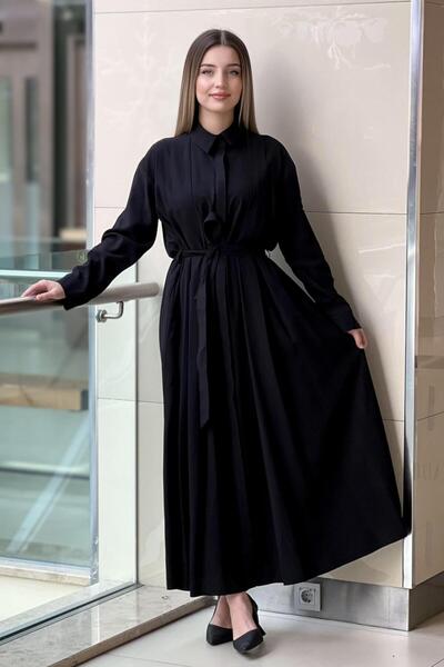 Ceremony Shirt Dress with Stone Detail on the Sleeve, Buttoned Front and Belted Waist