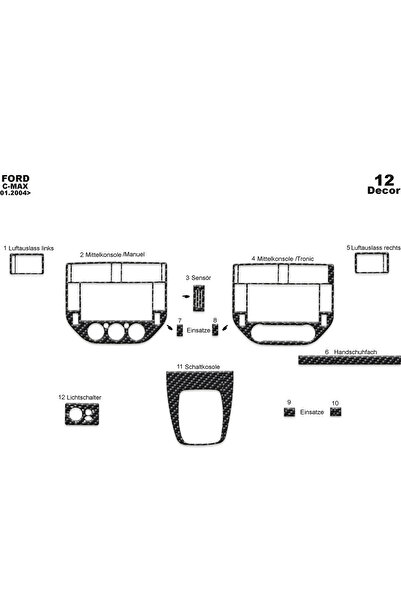 Marscockpitdesign غطاء كونسول فورد سي ماكس 2004-2010 12 قطعة (مكيف هواء رقمي)
