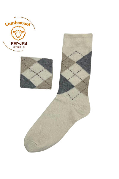 FENRA STUDIO KADIN KIŞLIK TERMAL YÜNLÜ SICAK TUTAN LAMBSWOOL KREM GRİ BAKLAVA...