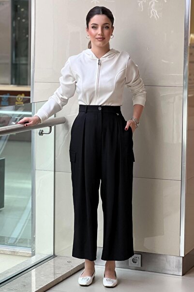 sentez giyim Sentez Larina Cargo Pants with Elastic Waist and Pockets