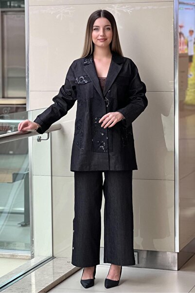 Ghisa Sequin Detailed Jacket Pants Jeans Set