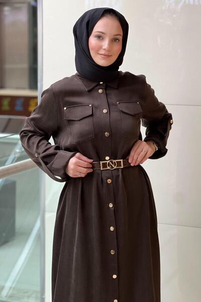 Nuss Cupra Dress with Sleeves and Front Snap Pockets