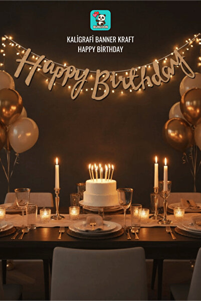 Bunloon لافتة خط عربي من ورق الكرافت بعبارة 'عيد ميلاد سعيد' - زينة عيد ميلاد...