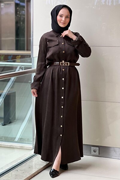 Nuss Cupra Dress with Sleeves and Front Snap Pockets