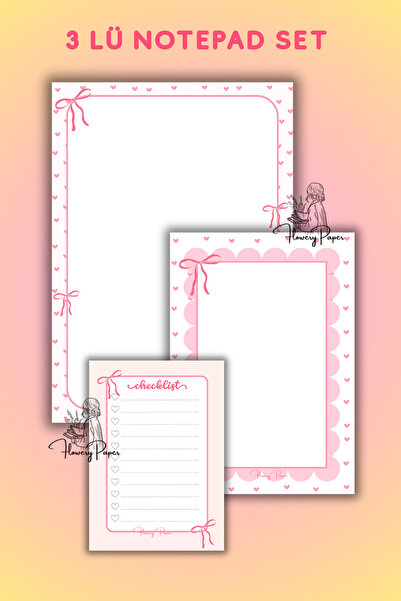 Flowery Paper 3lü Notepad Set - Memopad,check List ,not Defteri ,bloknot ,not Kağıdı,okul Defterleri