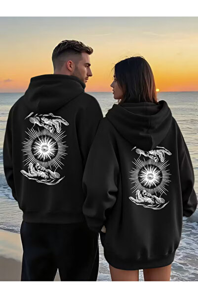 NEVERMIND Hanorac cu model combinat soare și mână pentru cuplu iubit cu glugă...