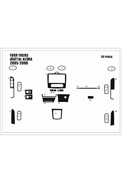 Marscockpitdesign غطاء كونسول فورد فوكس (تكييف رقمي) 2005-2008 29 قطعة