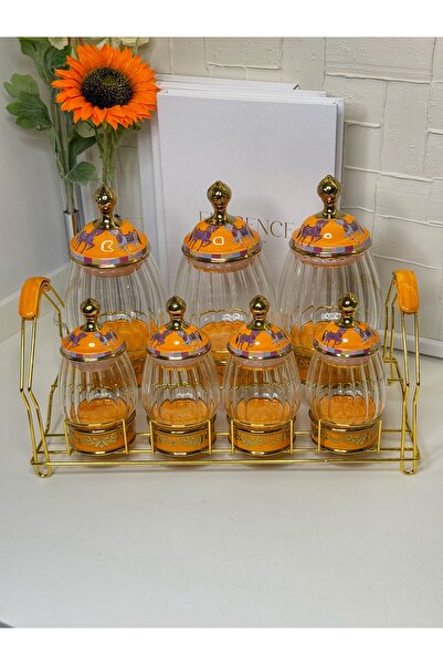 dunyazuccaciye Hrms Gold Standlı Porselen / Cam Baharat Takımı