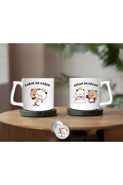 FenerciHediyelik طقم أكواب مطبوع "KARIM DA KARIM" و"KOMIM DA KOCAM" مزدوج (مع...