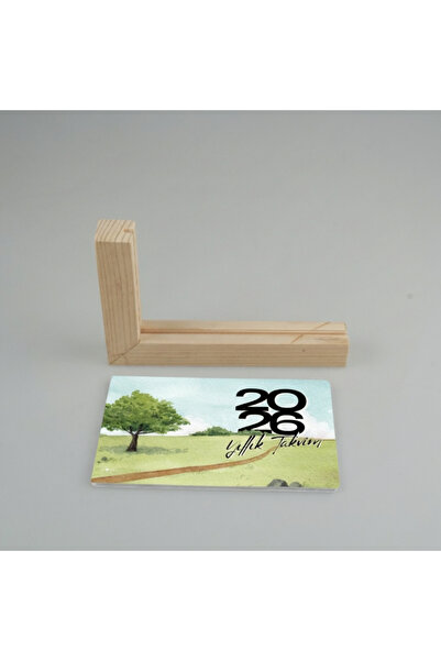 TAKVİM 2026 Yılı Masa Takvimi - Modern Ahşap Standlı (20x12)