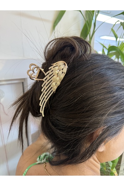 PONÇİK ACCESSORİES Gold Renk Taşlı Melek Kanat Metal Mandal Toka