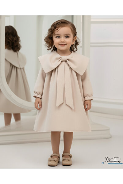 Heymino Adore Kız Çocuk Abiye Elbise Pudra Fiyonklu Özel Gün Düğün Doğum Günü Kıyafeti