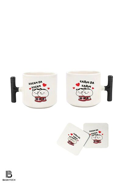 FenerciHediyelik طقم كوب بمقبض على شكل حرف T مطبوع عليه عبارة "KARIM DA KARIM...
