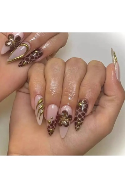 PİRAYE AKSESUAR 24'lü Gold Kabartma Detay Renkli Dijital Leopar ve Çiçek Bask...