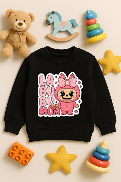 SVART WEAR سويت شيرت مطبوع عليه Labubu للأطفال والكبار مصنوع من القطن بنسبة 1...