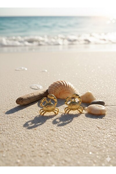 Tasarım أقراط زيميرا على شكل سلطعون |   أقراط صغيرة ذات طابع بحري باللون الذه...