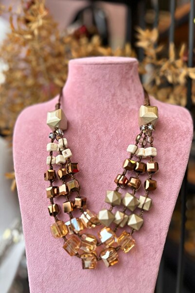 Meva Takı ve Aksesuar Bronze Geometric Stone Necklace |   Mev'Armoni Collection