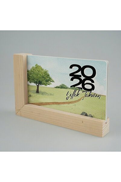 TAKVİM 2026 Yılı Masa Takvimi - Modern Ahşap Standlı (20x12)