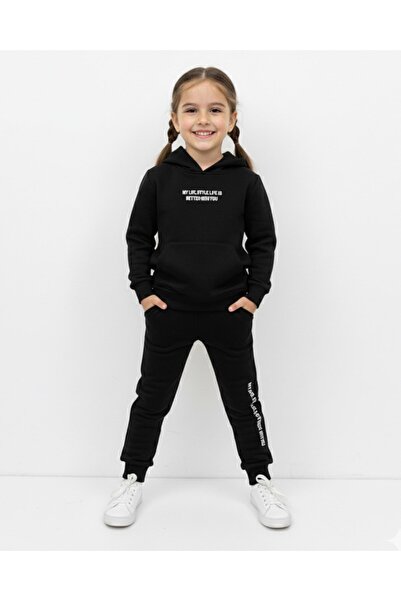 Egelite Girl's Hooded Tracksuit Set for Ages 6-7-8-9-10, Winter, 3-Layered, Ribbed Top and Bottom