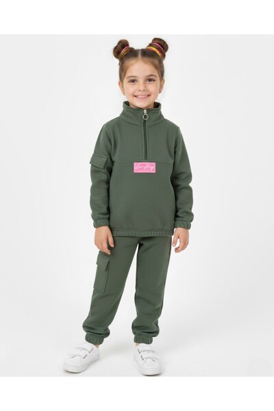 Egelite Girl's 2-3-4-5-6 Years Old Cargo Pocket Fleece Tracksuit Set / Winter Fleece Set