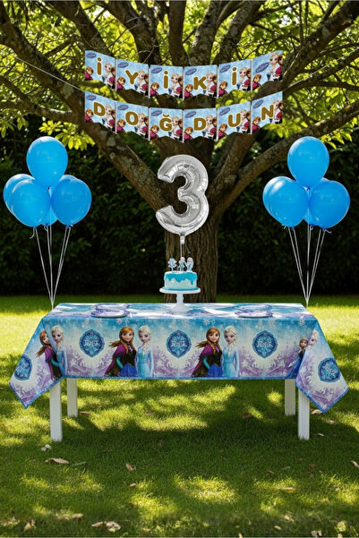 Umamiçe Frozen Elsa Themed 3Rd Birthday Party Set – Tablecloth + Banner + Balloons
