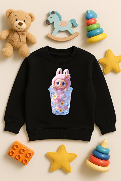 SVART WEAR سويت شيرت مطبوع عليه Labubu للأطفال والكبار مصنوع من القطن بنسبة 1...