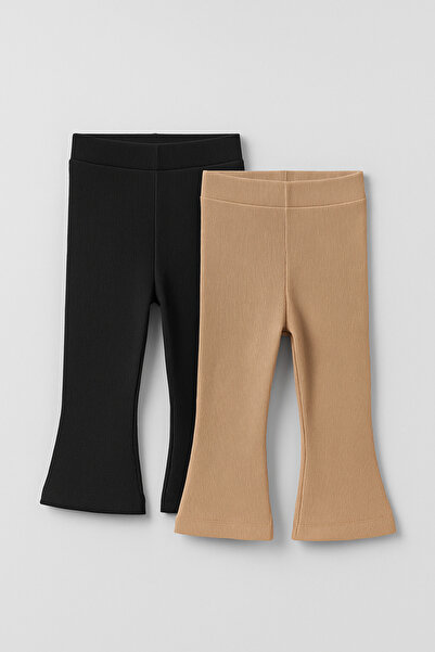 mini kanka Girl's 4-12 Years Old Steel Woven Black Flare Leggings-Pants |   Flexible Fit and Stylish Look