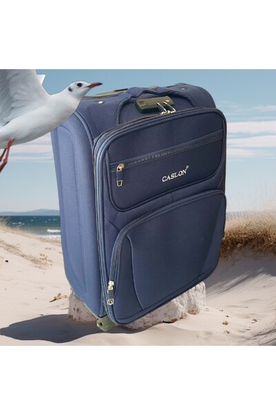 CASLON Troler de calatorie, din textil, patru roti, 28x42x61cm, bleumarin