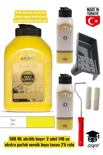 SEYFİKİRTASİYE 500 ml Multi Surface Akrilik boya 2 adet 140 ML parlak vernik ...