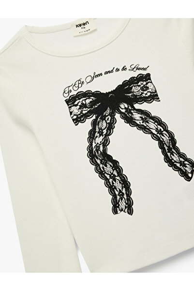 Koton Βαμβακερό μακρυμάνικο μπλουζάκι με λαιμόκοψη με φιόγκο Πρωτοχρονιάτικο μπλουζάκι Πρωτοχρονιάς με τύπωμα