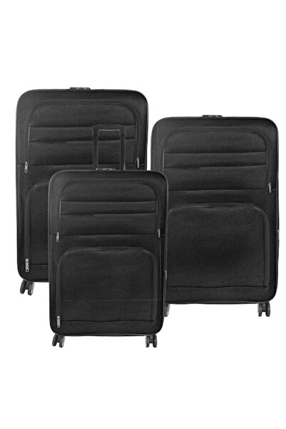 Naimeed Company Set 3 trolere voiaj, Naimeed D5580, 4 roti duble 360 grade, material textil, inchidere cifru, Negru