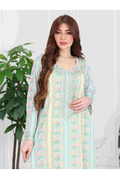 Nice Model Elegant Floral Print Maxi Dress Long Sleeve V-Neck Cotton Casual Summer Dress for Women Plus Size