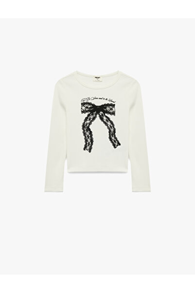 Koton Cotton Long Sleeve Crew Neck Bow Printed T-Shirt