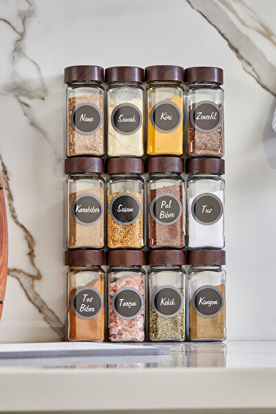 Akkoyunlu home طقم برطمانات توابل زجاجية بغطاء أكاسيا، 12 قطعة، 140 سم مكعب، ...