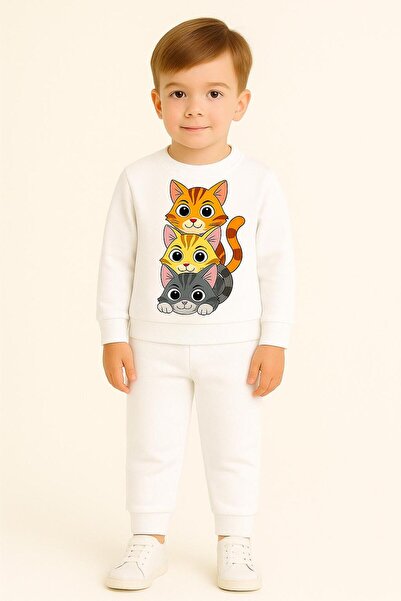 MODA Χειμερινό σετ φόρμας για κορίτσια και αγόρια με στάμπα γατάκι 3 4 5 6 7 ...