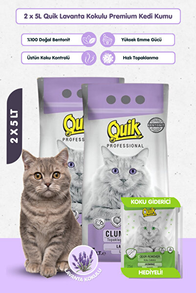 Quik 2 Adet 5LT Lavanta Kokulu Bentonit Topaklaşan Kokusuz Kedi Kumu 5LT x 2 ...