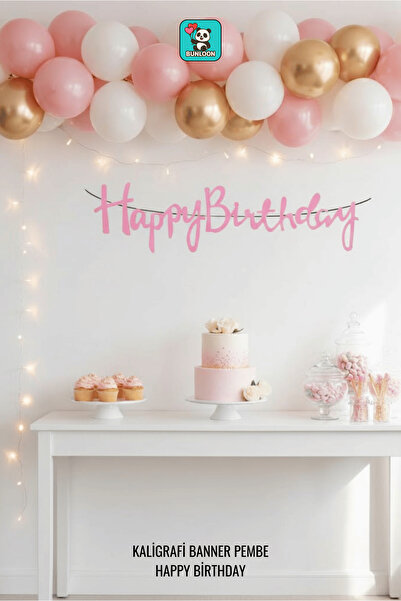 Bunloon Calligraphy Banner Pink Happy Birthday – 110 cm Party and Birthday Lettering
