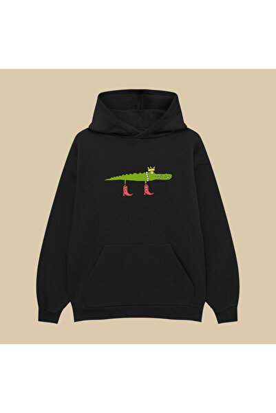 PURE POWER Φούτερ με κουκούλα Crocodile Crocodile UNISEX oversized ΜΑΥΡΟ ΒΑΜΒΑΚΙ K με κουκούλα ΜΕ ΣΤΑΙΡΙΑ