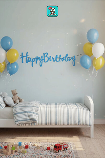 Bunloon Calligraphy Banner Blue Happy Birthday – 110 cm Party and Birthday Lettering