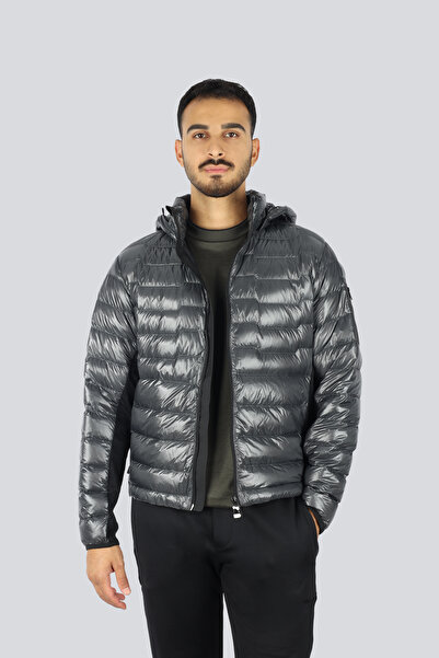 BOSS Erkek Kuş Tüyü Dolgulu Kapüşonlu Uzun Kollu Gri Mont 50541299-027